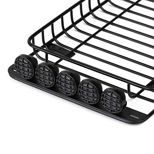 INJORA RC 1/10 Metal Roof Rack Luggage with 5 LED Set for 1/10 RC Crawler Car TRX-4 Axial SCX10 90046 SCX10 III AXI03007（Black）