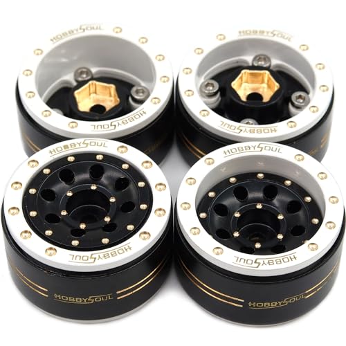 Brass 1.0 Beadlock Wheels Adjustable Offset Rims Weight 44g/Rim for RC Micro Crawler 1/18 TRX4M 1/24 Axial SCX24, (4-Pack, HS701453) - color: White & Black