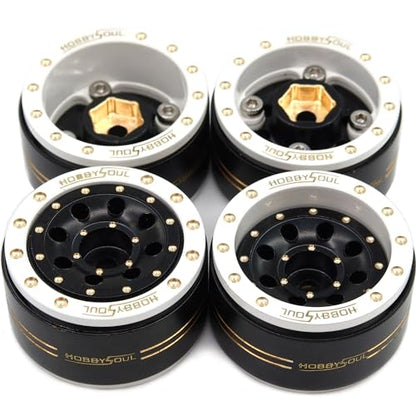 Brass 1.0 Beadlock Wheels Adjustable Offset Rims Weight 44g/Rim for RC Micro Crawler 1/18 TRX4M 1/24 Axial SCX24, (4-Pack, HS701453) - color: White & Black
