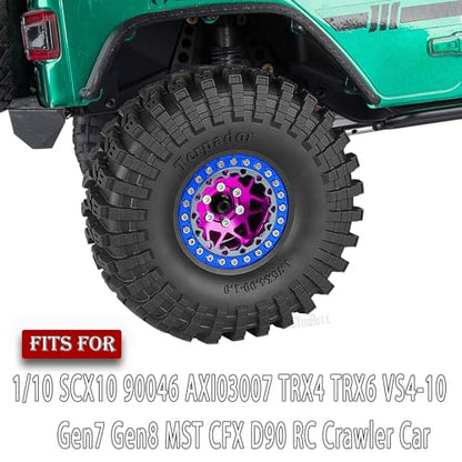 RC 1.9" Beadlock Wheel Tires Set 1.9 Beadlock Wheels and Tires for 1/10 SCX10 90046 AXI03007 TRX4 TRX6 VS4-10 Gen7 Gen8 MST CFX D90 RC Crawler Car,Aluminium 1.9 Rims w/Wheels Ring,Pink - color: Pink- (Wheel Tires)