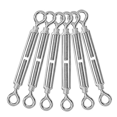 6PCS M10 Eye & Eye Turnbuckle 304 Stainless Steel Turnbuckle Wire Rope Tension Heavy Duty Turnbuckles for Cable Railing Wire Rope Hardware Kit (M10, Eye & Eye) - style: Eye & Eye-M-10