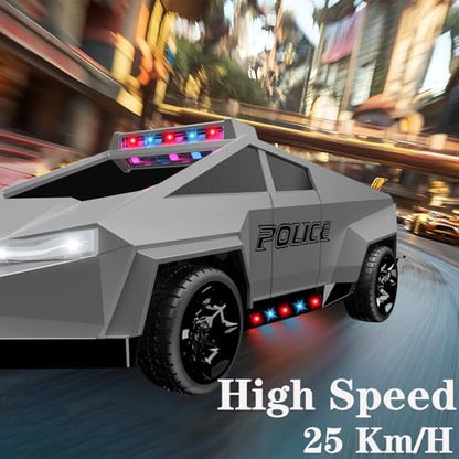 RC Remote Control Car Cybertruck Toy, Police Car Toy 2.4GHz, LED Lights, 2 Rechargeable Batteries, Ideal Gift for Boys Girls Ages 3+ Years - style: Police Cybertruck