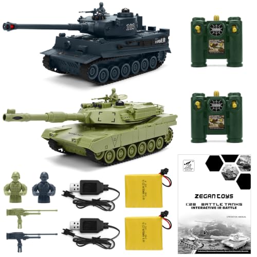 RC Battle Tank Set – Tiger vs M1A2 2.4G 9CH Infrared Shoot Toy for Kids | 2.4G, 1:28, 9 channels, with infrared shoot & life indicator, sound & light, 330° rotating turret, military toy set, for boy.