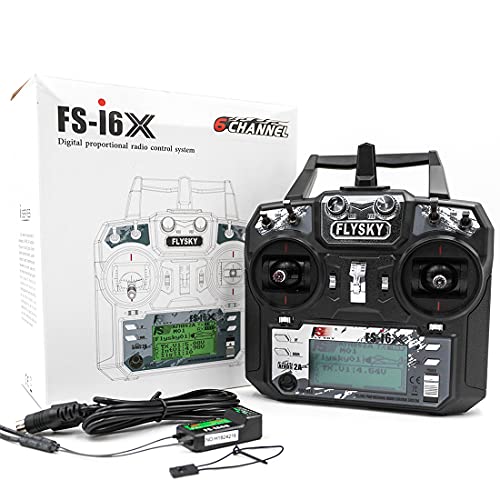 FLYSKY FS-i6X 6-10CH(Def.6) Transmitter and FS-iA6B Receiver for RC Models | 6-10 Channels (default 6) 2.4GHz AFHDS2A Radio System for RC Fixed Wing Quadcopter Car & Boat (Mode_2)