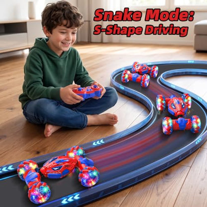 VisionX RC Stunt Car, 4WD 360° Rotating Gesture Sensing Remote Control | Outdoor Cars Toys for Ages 6-12, Double‑Sided with Lights, Music & Spray, 2 Replaceable Batteries - color: Red-spider