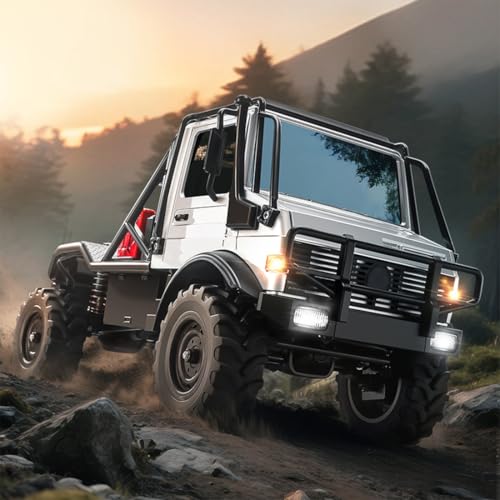 1/18 Semi-Truck RC Crawler MN-333, 4WD Alloy 4x4 RC Car, Portal Axles, 2-Speed Transmission, Full LED Lights for Hobbyists(Silver) - color: Silver