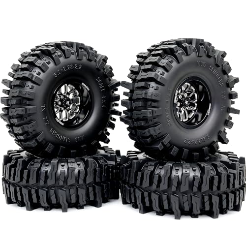 HOBBYSOUL RC 2.2'' beadlock Wheels and Tires - 5.9'' Tall Mud Slingers XL | -11mm negative offset beadlock wheel Black rims, T8 Compound Tire, For 1/10 RC Crawlers Truck Upgrades - color: Black, size: 150mm / 5.9inch Tall