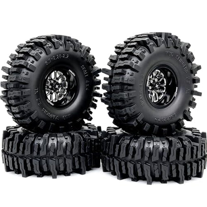 HOBBYSOUL RC 2.2'' beadlock Wheels and Tires - 5.9'' Tall Mud Slingers XL | -11mm negative offset beadlock wheel Black rims, T8 Compound Tire, For 1/10 RC Crawlers Truck Upgrades - color: Black, size: 150mm / 5.9inch Tall