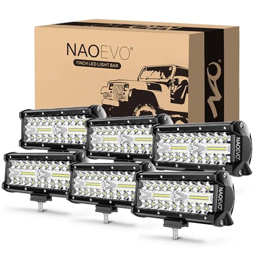 NAOEVO 7 Inch LED Light Bar, 720W 72,000LM LED Off Road/Fog Lights, 6 Pcs | Spot Flood Combo Waterproof LED Tractor Lights, Aluminum LED Work Lights with Bracket for Truck, Tractor, Boat, ATV, UTV - size: 6 Pcs