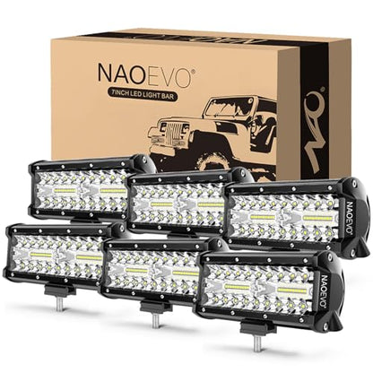 NAOEVO 7 Inch LED Light Bar, 720W 72,000LM LED Off Road/Fog Lights, 6 Pcs | Spot Flood Combo Waterproof LED Tractor Lights, Aluminum LED Work Lights with Bracket for Truck, Tractor, Boat, ATV, UTV - size: 6 Pcs