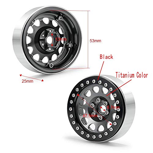 RCLIONS 4PCS Aluminum 2.2" Beadlock Wheels Rims for 1/10 RC Rock Crawler Car Axial Wraith SCX10 SCX10-II TRX4
