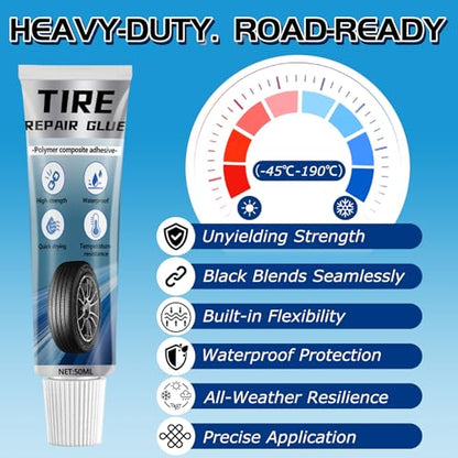 Vigorder Rubber Cement Glue for Car & Motorcycle Sidewall Fix, Strong Bonding & Waterproof (Black)