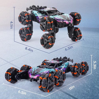 Cool 8 Wheels Hand Controlled RC Stunt Car Toys, Xmas Gifts and Birthday Presents for Kids, Gesture Sensing Remote Control Cars for Boys Age 6 7 8-10 11 12 Year Old - color: Purple