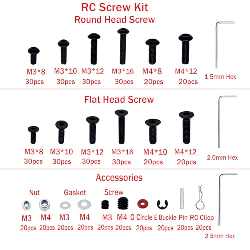520pcs Universal RC Screw Kit Screws Assortment Set for Traxxas Arrma Redcat HPI Axial SCX10 Losi 1/8 1/10 1/12 1/16 Scale RC Cars Screws Set Trucks Crawler Parts