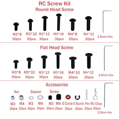 520pcs Universal RC Screw Kit Screws Assortment Set for Traxxas Arrma Redcat HPI Axial SCX10 Losi 1/8 1/10 1/12 1/16 Scale RC Cars Screws Set Trucks Crawler Parts