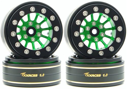 1.3 Beadlock Wheels & Brass Rim 46.5g Offset-3mm for 1/18 1/24 RC TF (Green Black) - color: Green Black
