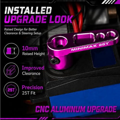 2PCS 25T Aluminum Raised Servo Horn for Futaba Savox Power HD 1/8 1/10 RC | CNC Servo Arm With M3 Threaded 16mm 20mm Holes for RC Off-Road Crawler Drift Racing Car Steering Linkage Clearance Upgrade - color: Pink