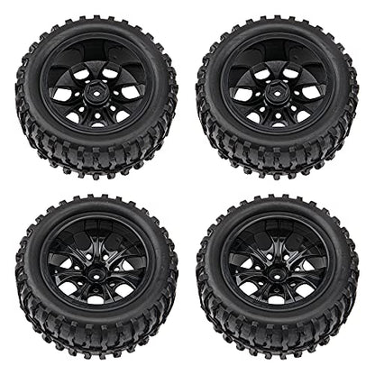 12mm Hub 4.64 inch OD Rubber Tires & Wheel Rim with Foam for 1/10 Scale Traxxas Slash HPI HSP Volcano ExceedRC Infinitive Off-Road Car Monster Truck (Style 2), Black - style: Style 2