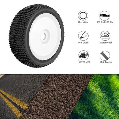 17mm hex RC Wheels and Tires for Arrma Typhon Talion 6S 3S Team Losi 8Ight 1/8 RC Buggy Tires and Wheels Pre-glued White 4PCS - color: white