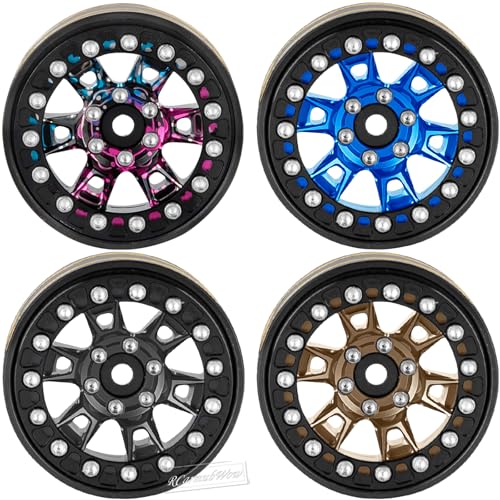 RC 1.3 Beadlock Wheels Single & Dually for 1/18 TRX4M Ascent-18,1/24 SCX24 FCX24 RC Crawler Car,Aluminium & Brass 1.3 Beadlock Rims,4pcs,Navy Blue w/Black - color: Navy Blue(4pcs)