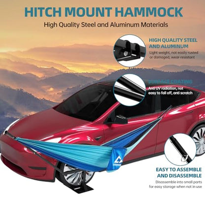 Tire Mount Hammock Stand - Fits Universal Vehicle Tire - Includes Parachute Nylon Hammock & Storage Bag - for Camping, Outdoor, Travel (350lbs Weight Capacity)