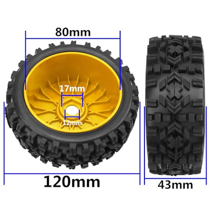 ShareGoo RC Hobby OD 4.72" 1/8 Scale RC Buggy Wheels & Rubber Tires 17mm Hex Rims Compatible with Arrma Typhon 3S 6S Kyosho Losi 8IGHT Traxxas Redcat HSP HPI 1/8 Scale Off Road Car Buggy (Yellow) - color: Yellow