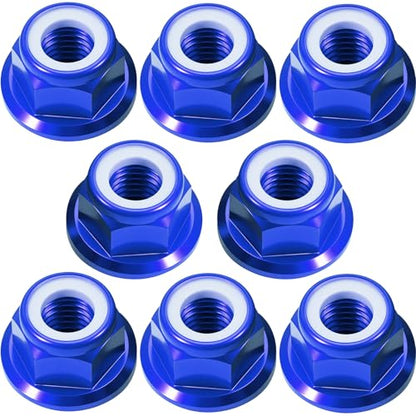 8Pcs M4 Flange Nuts Aluminum, M4-0.7mm Hex Flange Nylon Insert Lock Nuts for 1/10 Scale RC Car Traxxas Slash 4x4 2WD Stampede VXL Rustler VXL HPI Redcat Axial Racing Truck Buggy Crawler Wheels - color: Blue, size: 8Pcs