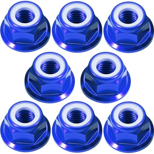 8Pcs M4 Flange Nuts Aluminum, M4-0.7mm Hex Flange Nylon Insert Lock Nuts for 1/10 Scale RC Car Traxxas Slash 4x4 2WD Stampede VXL Rustler VXL HPI Redcat Axial Racing Truck Buggy Crawler Wheels - color: Blue, size: 8Pcs
