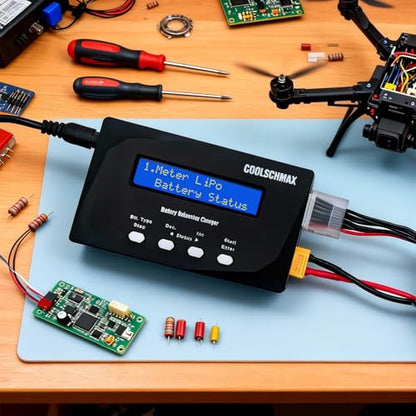 Balance Battery XT60 Charger Discharger, Cell Meter Resistance Tester for 1-6S LiPo, LiFePO4, Li-ion, LiHv, 1-15S NiMH, NiCd, 1-10S Pb, for Drone RC Car