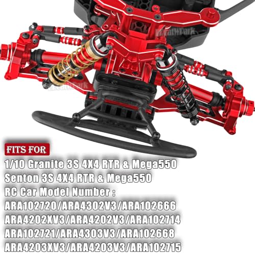 RC Upgrades Part for 1/10 Granite 3S/Senton 3S & Mega550,Aluminum Shock,Links,Suspension A-Arm,Caster Block,Steering Blocks,Stub Axle Carriers,Driveshaft CVD Axles w/Hex,Red - color: Red - (Upgrades)