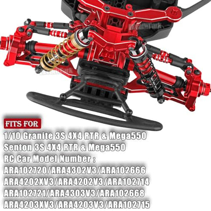 RC Upgrades Part for 1/10 Granite 3S/Senton 3S & Mega550,Aluminum Shock,Links,Suspension A-Arm,Caster Block,Steering Blocks,Stub Axle Carriers,Driveshaft CVD Axles w/Hex,Red - color: Red - (Upgrades)