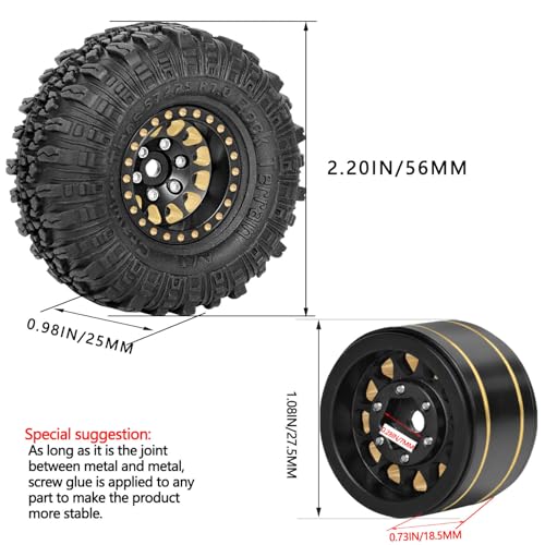 RC Full Brass 1.0in Beadlock RC Truck Tires Wheel Tires Upgrades Part for 1/18 1/24 Trx4m Axial SCX24 RC Crawler,RC Wheels Hops Up(4pcs Black) - style: Style D