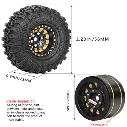RC Full Brass 1.0in Beadlock RC Truck Tires Wheel Tires Upgrades Part for 1/18 1/24 Trx4m Axial SCX24 RC Crawler,RC Wheels Hops Up(4pcs Black) - style: Style D