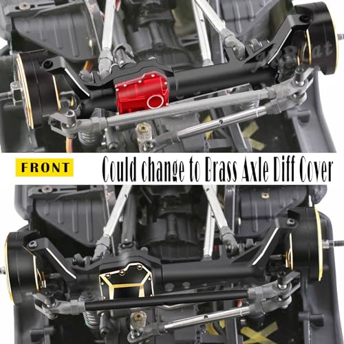 RC Upgrades Part for SCX10 III,Aluminum Front Rear Portal Axles/Brass Axle Diff Cover/Front Inner Portal Covers Steering Knuckles/Portal Covers Weights,Black