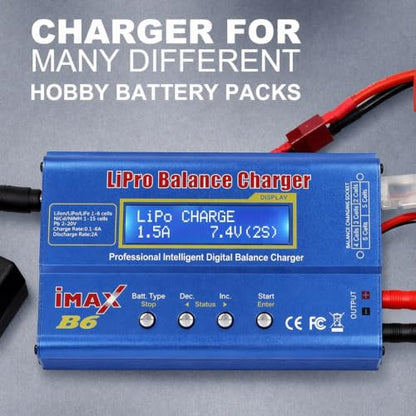 B6 Battery Balance Charger 80W Mini Lipo Charger Discharger for NiMH/NiCd (1-15S) LiPo/Li-ion/Life Battery (1-6S) RC Hobby Batteries Balance Charger with AC Power Supply