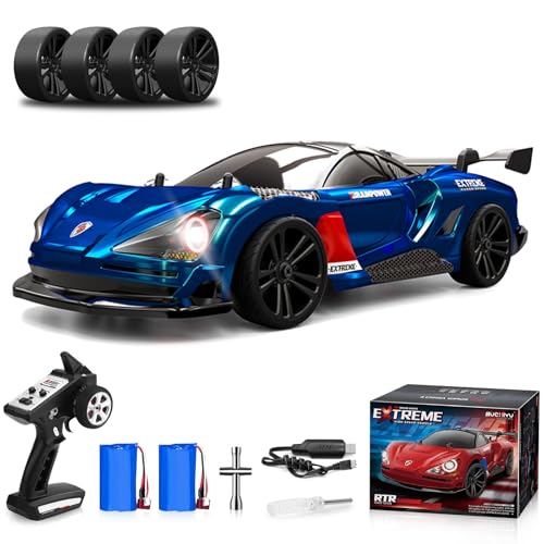 1/16 Fast RC Cars for Adults, RC Drift Car, 38KM/H High-Speed 4WD, Full Proportional Control, 6 LED Light Modes, 2 Rechargeable Batteries, RTR Drifting for Adults, Gift for Boys Kids and Girls
