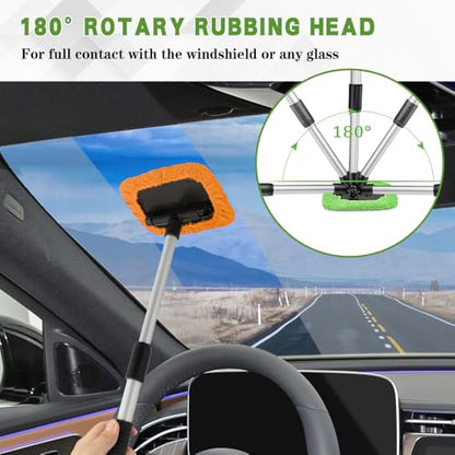 Windshield Cleaning Tool, Car Cleaning Window Tool, Car Window Cleaner with Unbreakable Extendable Handle and Microfiber Cloth, Scratch-Free Car Cleaning Brush for Auto Glass Wiper (Orange) - color: Orange