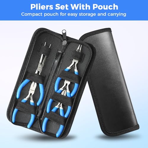 LIFEGOO 5 Pieces Mini Pliers Set – Durable Precision Tool Kit for Crafts, Jewelry & DIY, Includes Long Needle Nose, Bent Nose, Diagonal, End Cutting, Nipper (Blue) - color: Blue