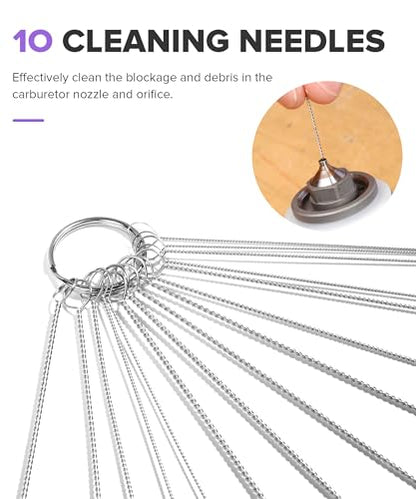 Car Brushes,Carburetor Cleaning Kit,Carb Cleaning Kit with 1 Single Head Brush 23 Needles 5 Nylon Brushes 1 Scraper and 4 Cleaning Hooks,Essential for Maintaining Motorcycles,ATVs,Lawn Mowers