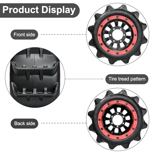 LRFHL 2.8 Beadlock Wheel Tires with 14mm/12mm Hex Adapter for 1/10 RC Car | 4PCS RC Tires Sand Terrain, 1/10 RC Monster Truck, for Traxxas Rustler Stampede Redcat Arrma Vorteks Big Rock Granite - color: Red