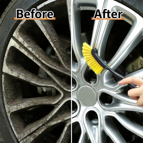12 Inch Car Wheel Cleaning Brush, Long Handle Hard Bristle Automotive Crevice Detailing Cleaner, Universal Car Exterior Tire Gap Scrub Brush Tool for Vehicle and Home (2PCS) - size: 2PCS