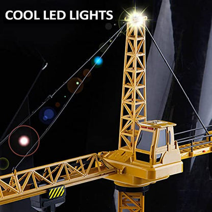 KNACKTOYZ 6 Channel Remote Control Crane Toy for Kids - 50.4 inch RC Tower Crane with LED Lights & Sounds, 680° Rotation Lift Construction Vehicles, Excavator Toy for Ages 4,5,6,7,8 Boys & Girls