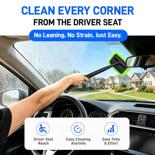 Xindell Interior Windshield Cleaner Tool – Inside Car Window Cleaning Kit with 22“ Detachable Handle, Interior Windshield Squeegee for Clear Vision, Auto Detailing Kit for Car, Home & Outdoor Windows