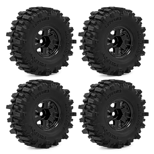 0.7 Inch RC Crawler Tires and Wheels Set 40×16mm for 1/30 Scale Axial SCX30 (Black) - color: Black