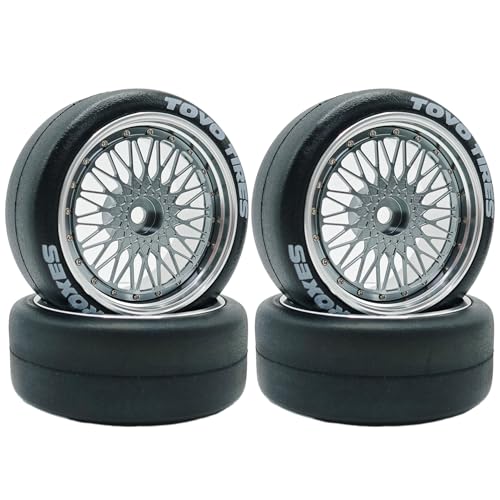 1/10 RC Drift Smooth Tires OD 2.56" & Aluminum Wheels 12mm Hex Hard Drift Racing Tyres for 1:10 1/12 Rally Street On Road Touring Car TT01 TT02 XV02 XV01 TA06 KYOSHO PTG2 4PCS (Titanium) - color: Titanium