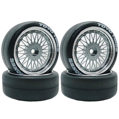 1/10 RC Drift Smooth Tires OD 2.56" & Aluminum Wheels 12mm Hex Hard Drift Racing Tyres for 1:10 1/12 Rally Street On Road Touring Car TT01 TT02 XV02 XV01 TA06 KYOSHO PTG2 4PCS (Titanium) - color: Titanium