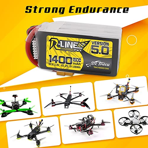 TATTU R-Line Version 5.0 6S Lipo Battery 22.2V 150C 1400mAh Lipo Battery Pack with XT60 Plug for Racing