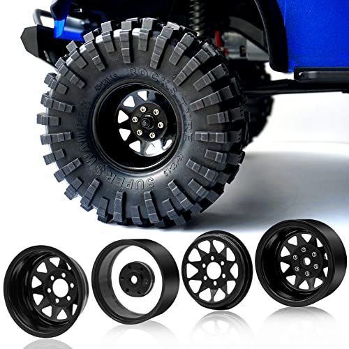 OGRC 1.9 Beadlock Wheel Offset -8.9mm Wheel for Traxxas Axial 1/10 RC Car | Aluminum RC Wheels, for TRX4 SCX10 Redcat GEN7 GEN8 RC4WD D90 Crawler, Black - color: Black