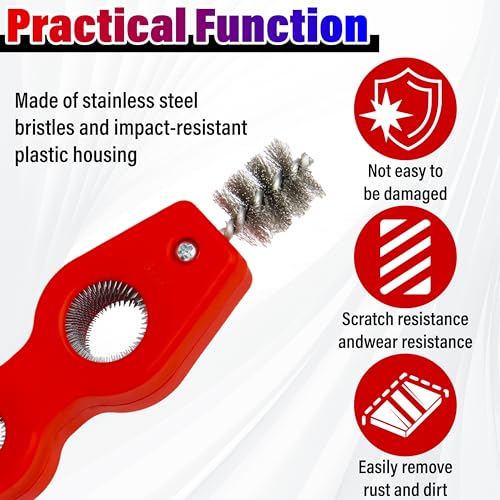 Car Battery Terminal Cleaning Brush, 4 in 1 Auto Battery Cleaner (Red) | Anti-Rust Battery Terminals Machine Parts Cleaning Tool with Steel Wire for Plumbing Installation Soldering Brazing - color: Red