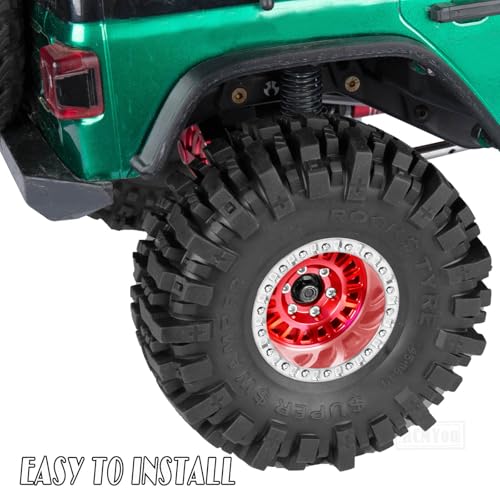 Rc 1.9 Inch Wheel Rims & Tires Wheels for 1/10 RC Crawler Car SCX10 SCX10 II SCX10 III 90046 TRX6 TRX4 D90 VS4-10 Gen8 MST CFX,Aluminum RC 1.9 Beadlock Tires Wheel,Red - color: Red (1.9 Tires Wheels)